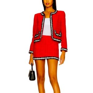Alice and Olivia textured miniskirt, red with black and white trim, size 4 NWT